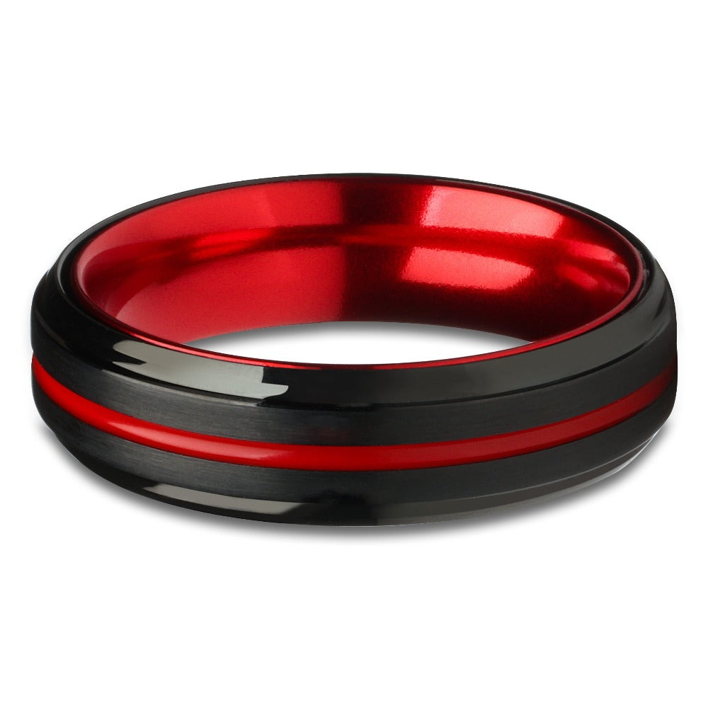 6mm Black Tungsten Wedding Ring Red Tungsten Ring 6mm Wedding Ring