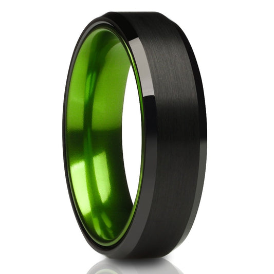 6mm Green Tungsten Ring Engagement Ring Black Tungsten Ring Anniversary