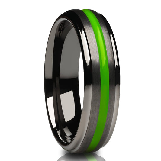 6mm Gunmetal Wedding Ring Green Tungsten Ring Green Wedding Ring Tungsten Ring