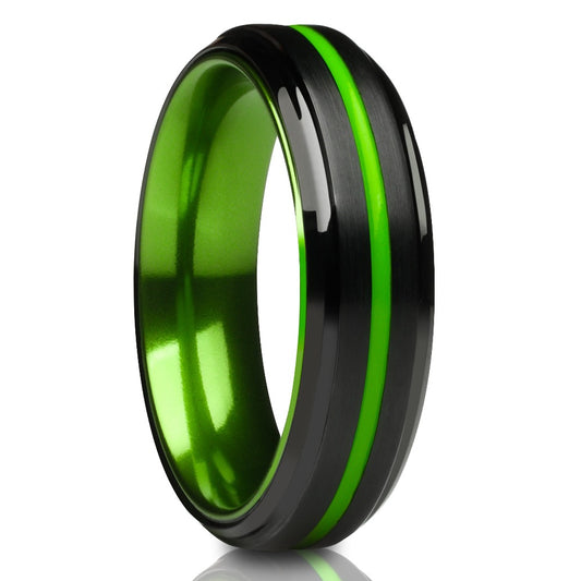 6mm Green Tungsten Ring Engagement Ring Black Wedding Ring Tungsten Ring