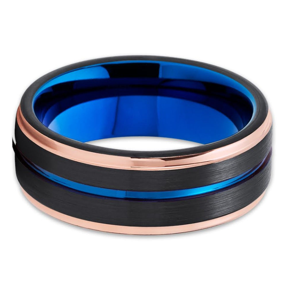6mm Blue Tungsten Wedding Ring Rose Gold Wedding Ring 6mm Wedding Ring