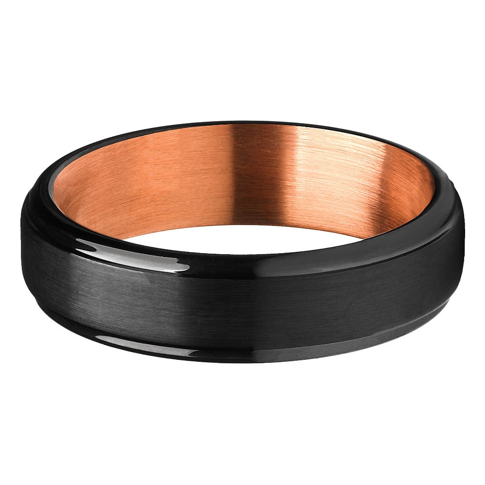 6mm Black Tungsten Ring Rose Gold Wedding Ring Tungsten Carbide Ring Engagement Ring