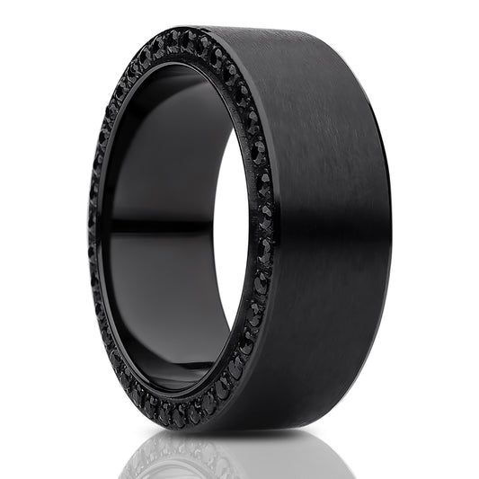 Black Titanium Wedding Ring Engagement Ring CZ Wedding Ring Man's Wedding Ring