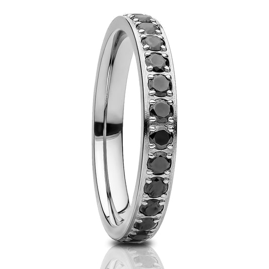 3mm Eternity Wedding Ring Silver Titanium Ring Black CZ Ring