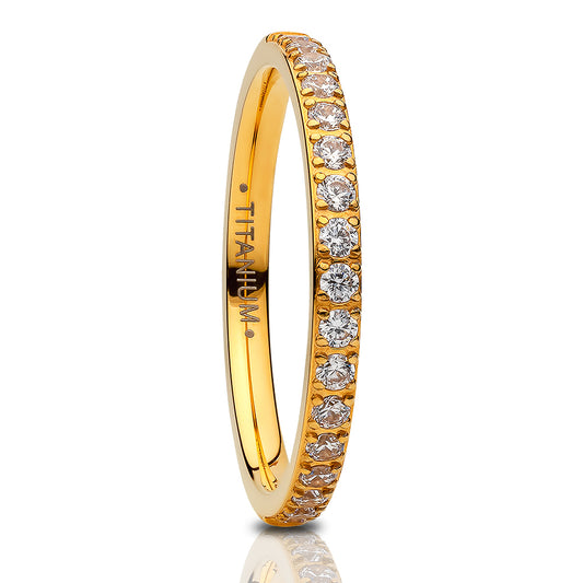 2mm Yellow Gold  Eternity Ring Titanium Wedding Band CZ Wedding Ring Ladies