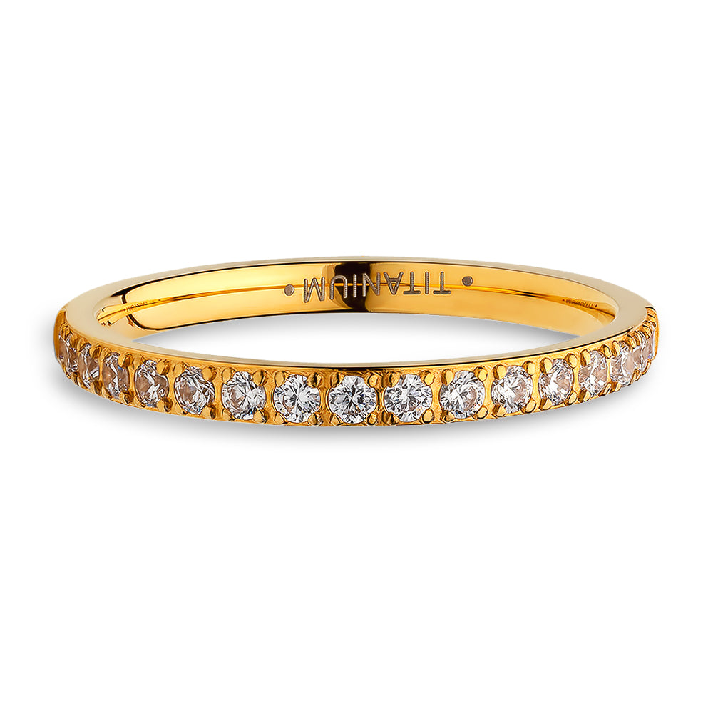 2mm Yellow Gold Eternity Ring Titanium Wedding Band CZ Wedding Ring Ladies