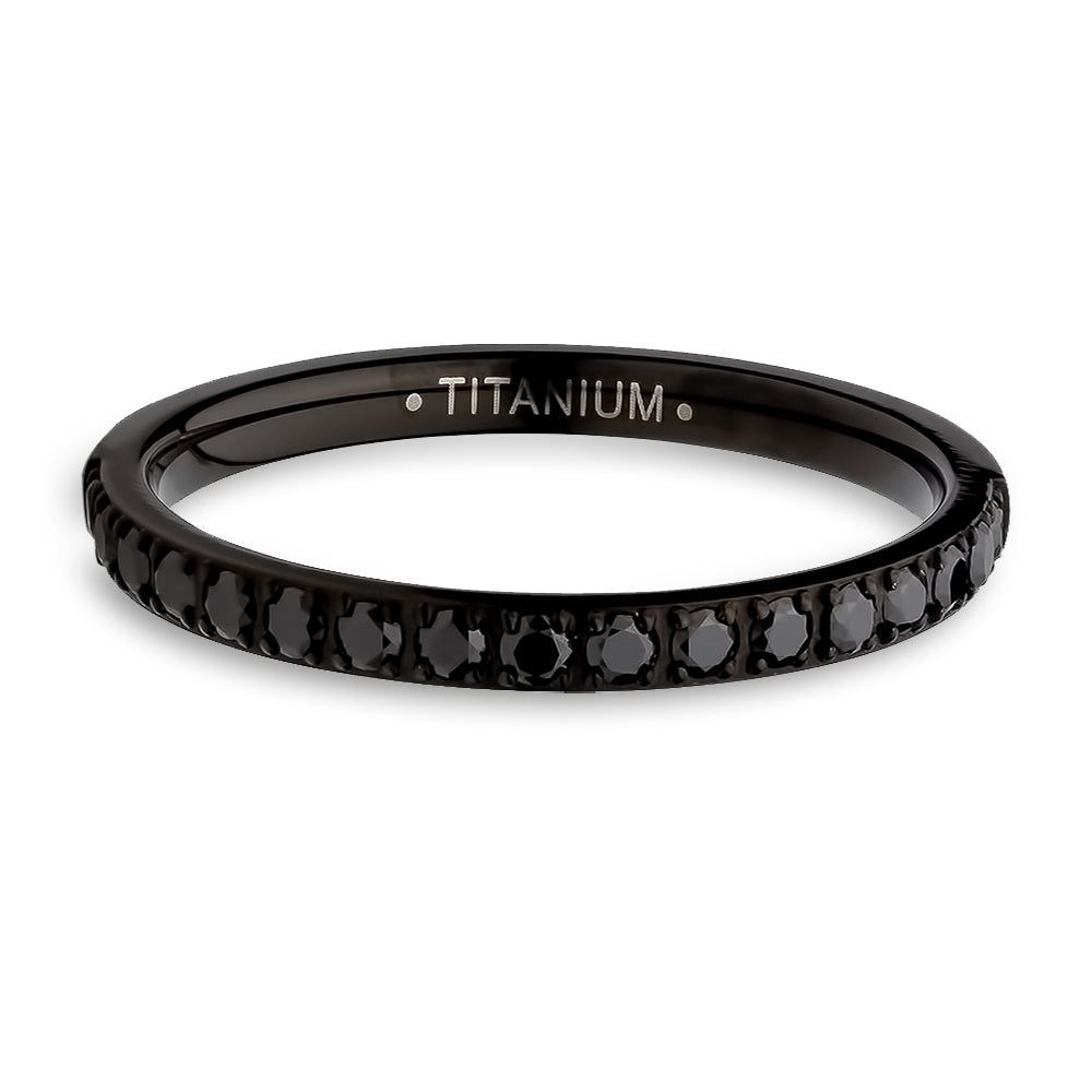 2mm Black Eternity Ring Titanium Wedding Ring CZ Wedding Ring
