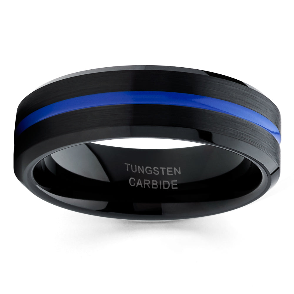 Black Tungsten Wedding Ring Blue Tungsten Ring Engagement Ring Brush Ring