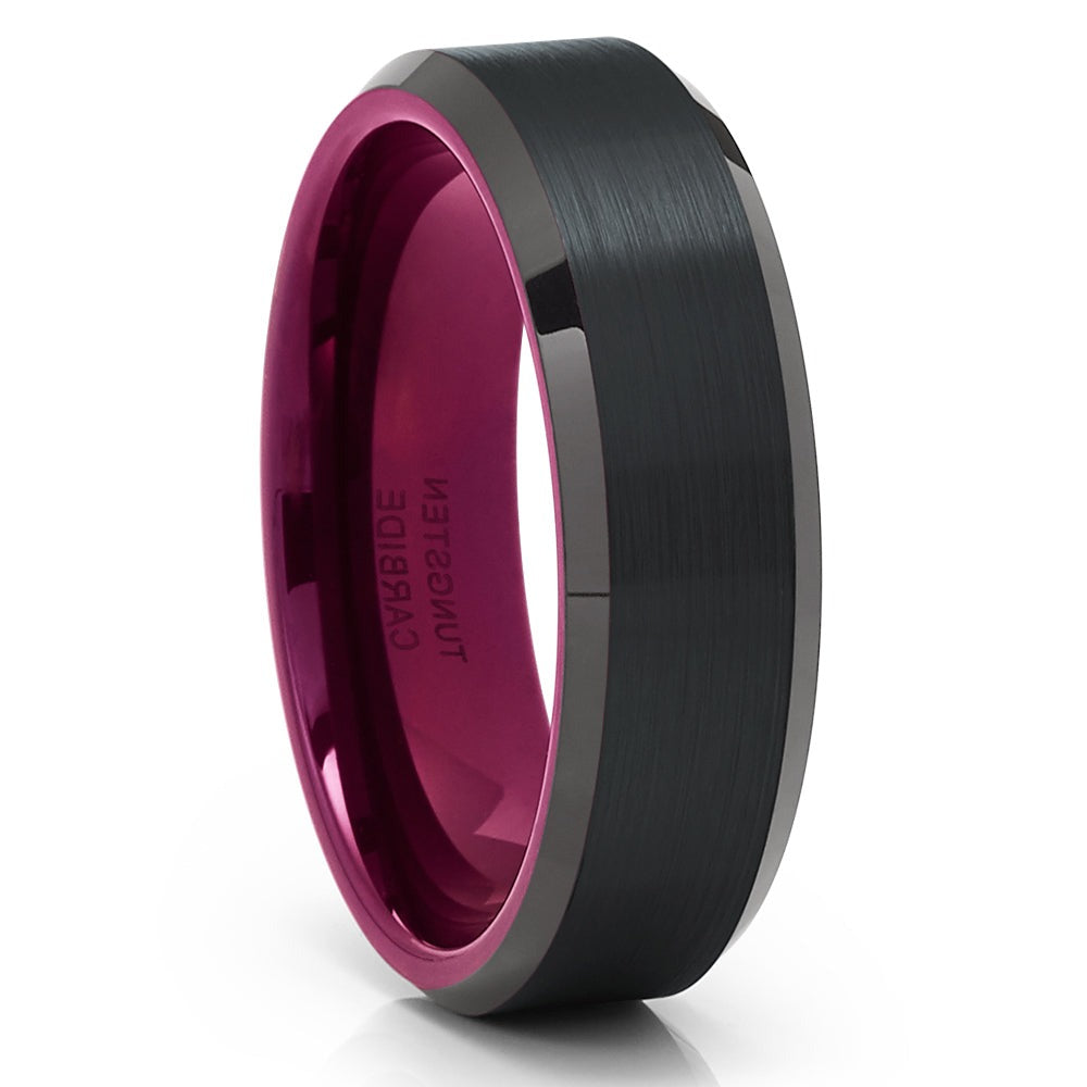 6mm Purple Wedding Ring Black Tungsten Ring Engagement Ring Dome