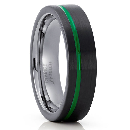 6mm Gunmetal Wedding Ring Black Tungsten Ring 6mm Tungsten Ring Green