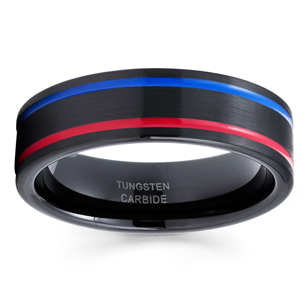 6mm Black Tungsten Wedding Ring 6mm Wedding Ring Red Wedding Band Blue