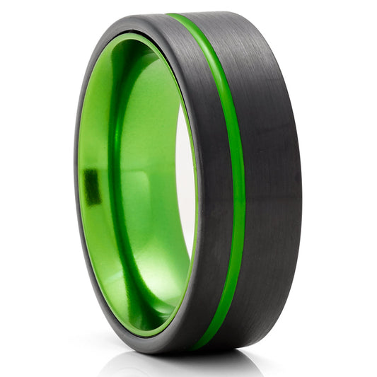 6mm Green Tungsten Wedding Ring Black Tungsten Ring Engagement Ring Wedding Ring