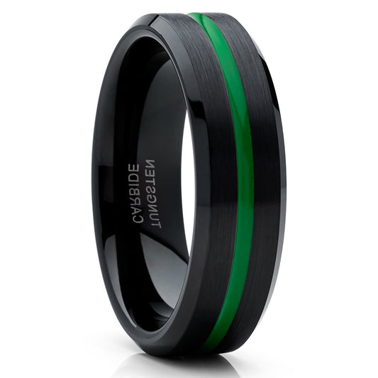 6mm Green Wedding Ring Black Wedding Ring Tungsten Wedding Ring Engagement Ring