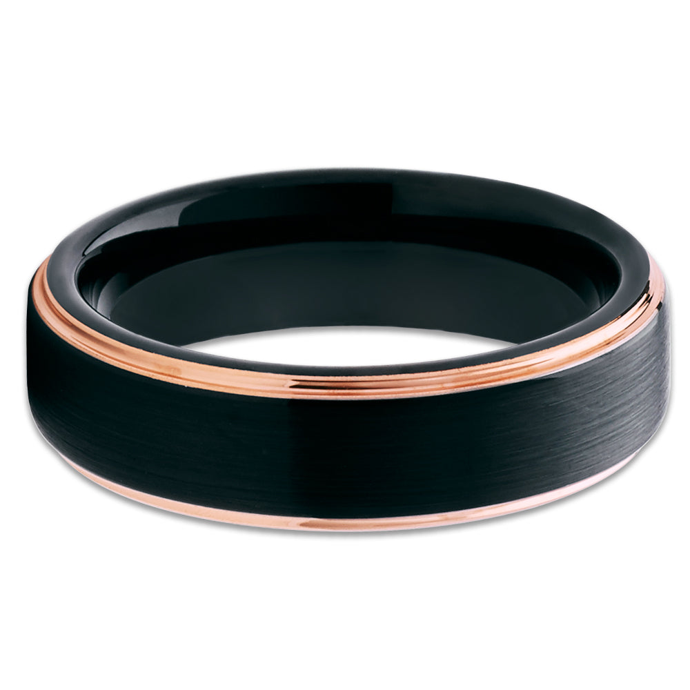 6mm Black Tungsten Wedding Ring Black Wedding Band Rose Gold Tungsten Ring