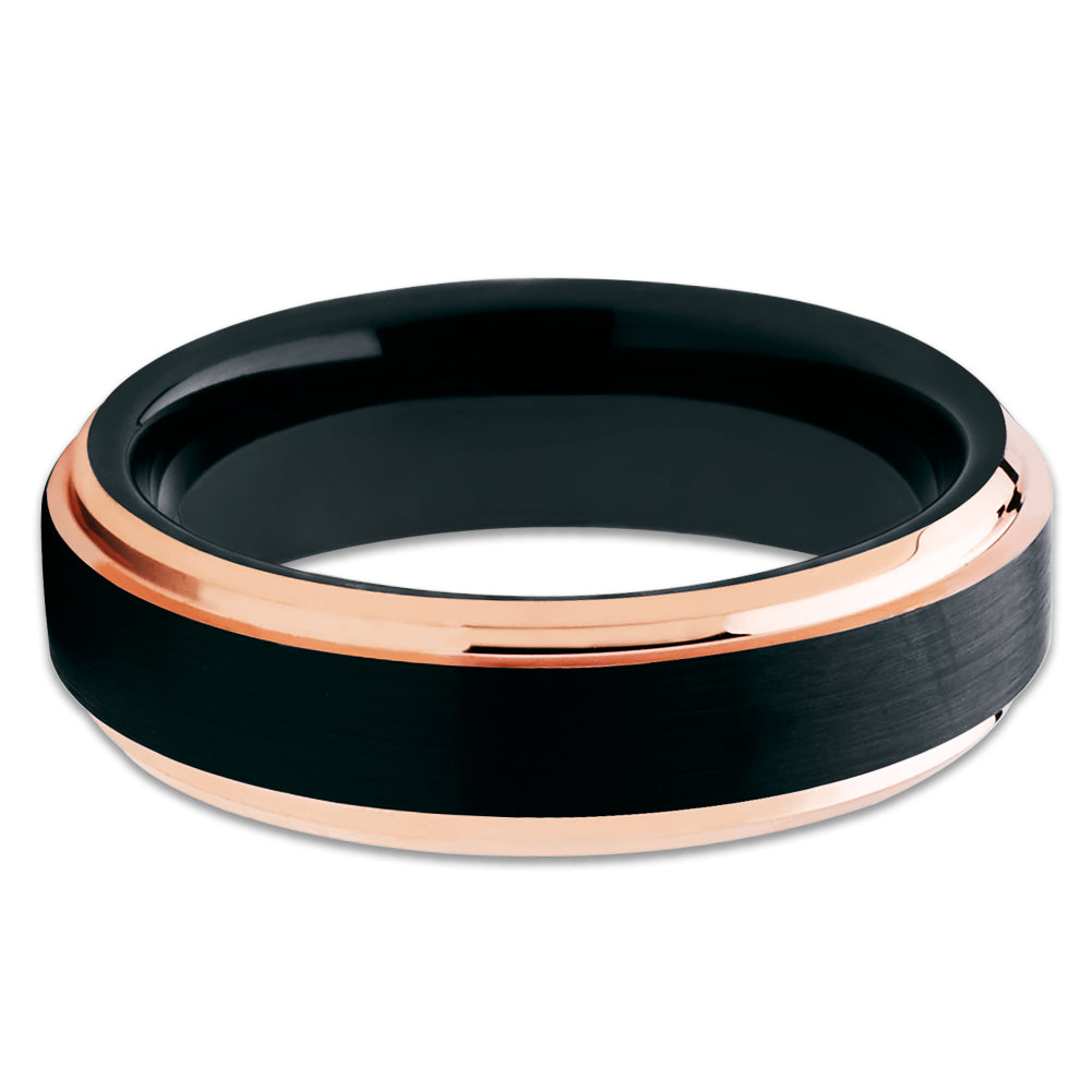 6mm Black Wedding Ring Rose Gold Wedding Ring Tungsten Carbide Ring Engagement
