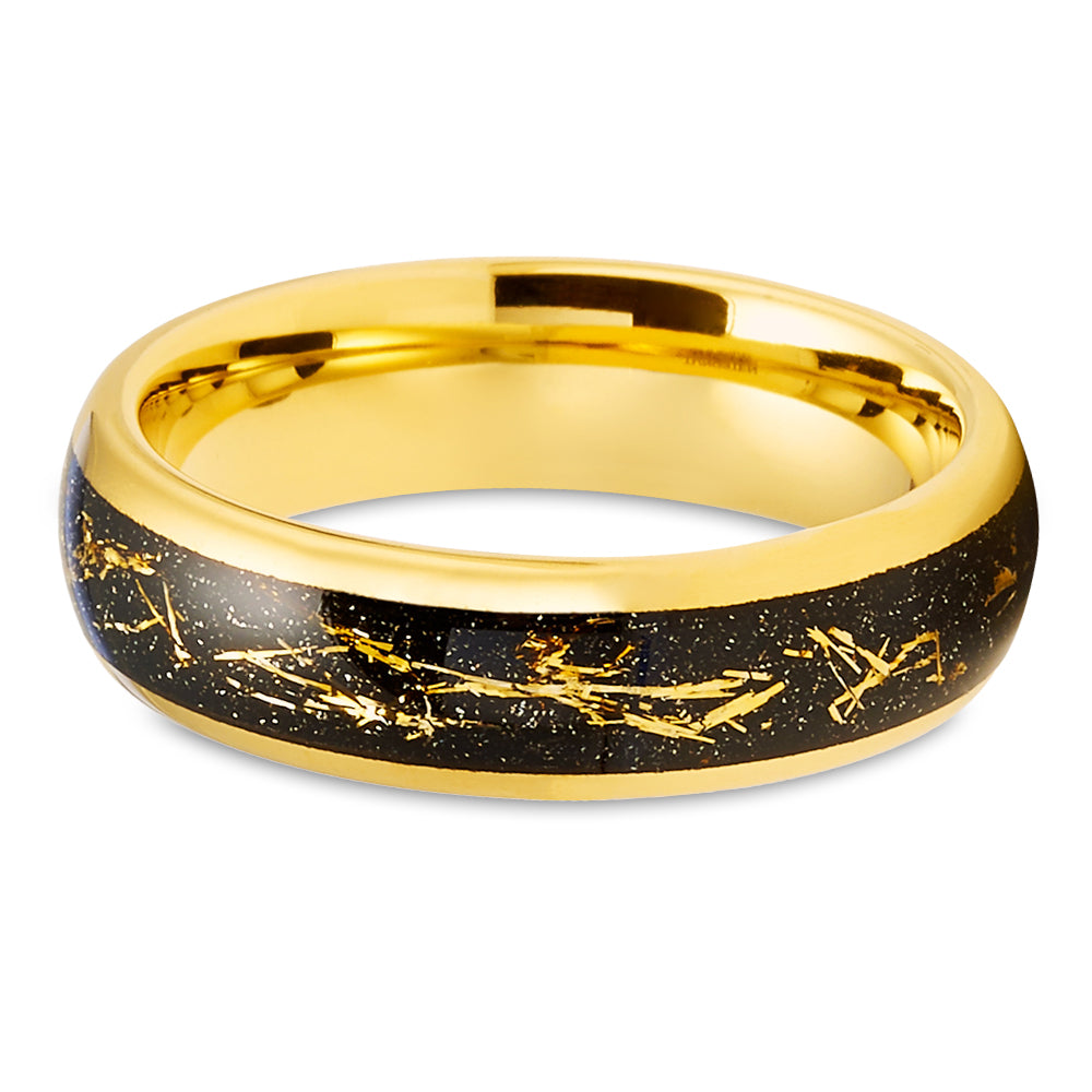 6mm Meteorite Wedding Ring Yellow Gold Tungsten Ring Tungsten Ring Engagement