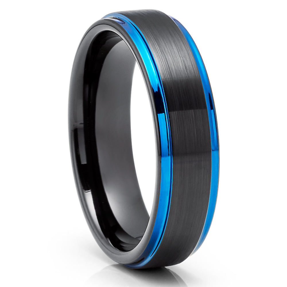 Blue Tungsten Ring Black Tungsten Ring Engagement Ring 6mm Black Ring