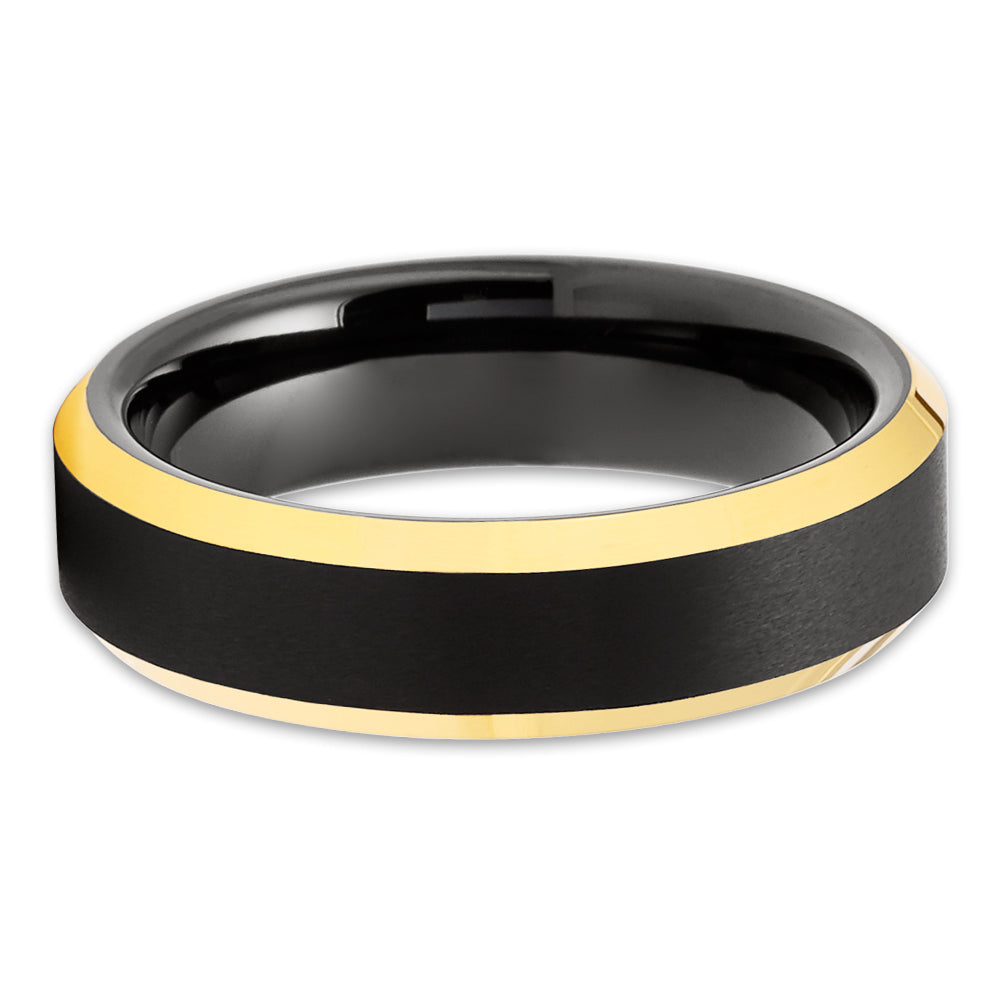 Black Tungsten Wedding Ring 6mm Wedding Ring Yellow Gold Ring