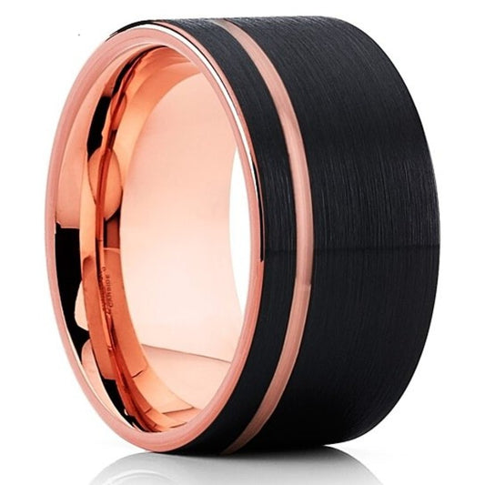 12mm Tungsten Wedding Ring Wedding Band Tungsten Carbide Ring Black