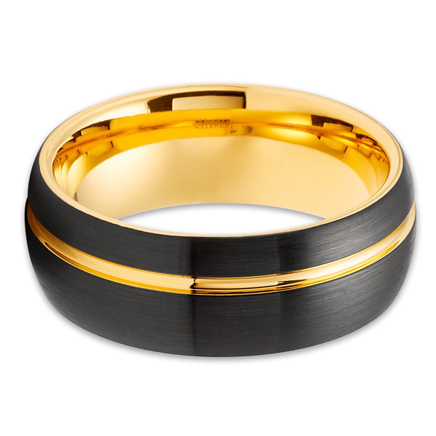 Yellow Gold Tungsten Ring 8mm Black Tungsten Ring Tungsten Carbide Ring