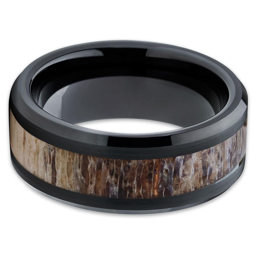 10mm Deer Antler Wedding Ring Black Wedding Ring Tungsten Carde Ring
