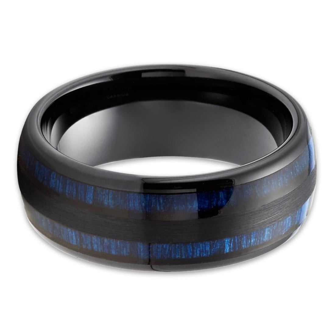 Black Tungsten Ring Engagement Ring 8mm Wedding Ring Blue Bamboo Ring