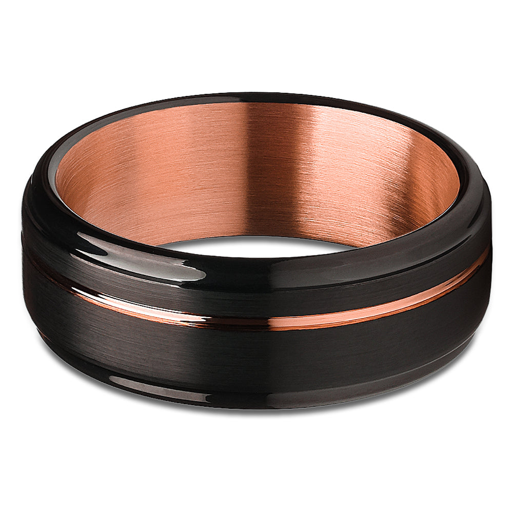 Rose Gold Wedding Ring Black Tungsten Ring 8mm Wedding Ring Anniversary Ring