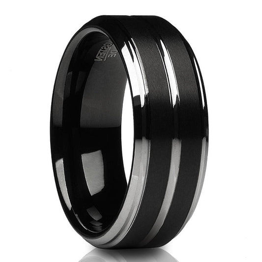 Black Tungsten Wedding Ring 8mm Wedding Ring Silver Wedding Ring Brush