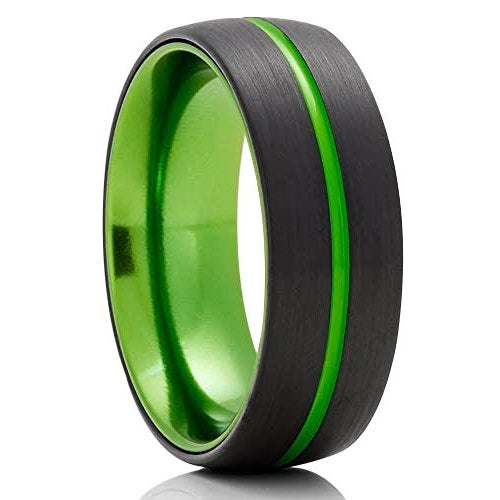 Tungsten Wedding Ring Green Tungsten Ring Engagement Ring Black Ring