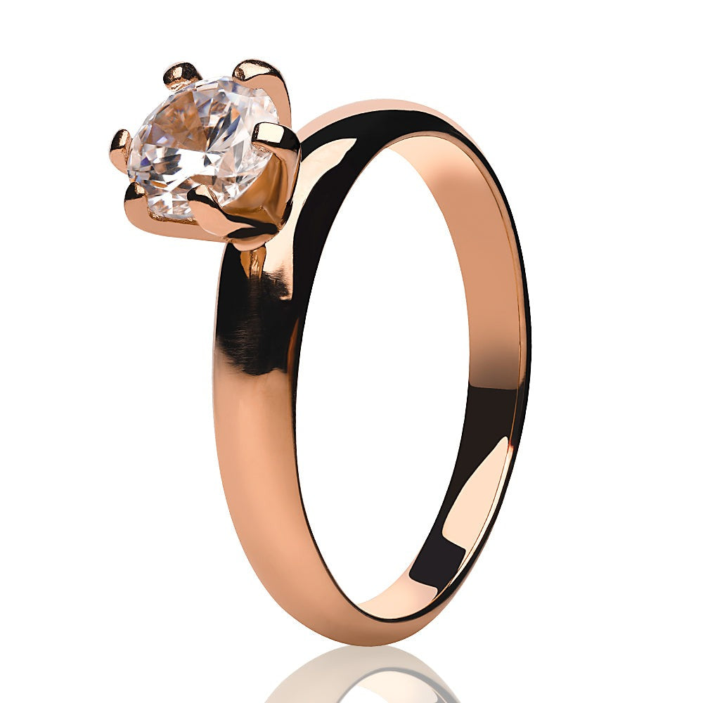 Rose Gold Solitaire Wedding Ring CZ Wedding Ring Titanium Wedding Ring