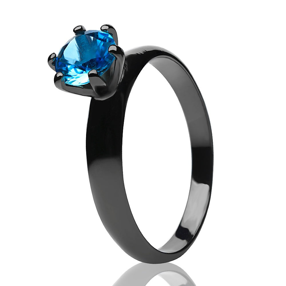 Aquamarine Wedding Ring Solitaire Wedding Ring Gunmetal Ring Ladies
