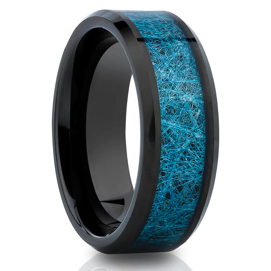 Meteorite Tungsten Wedding Ring,Black Wedding Ring,8mm Wedding Ring,Tungsten Carbide Ring,Engagement Ring,Beveled
