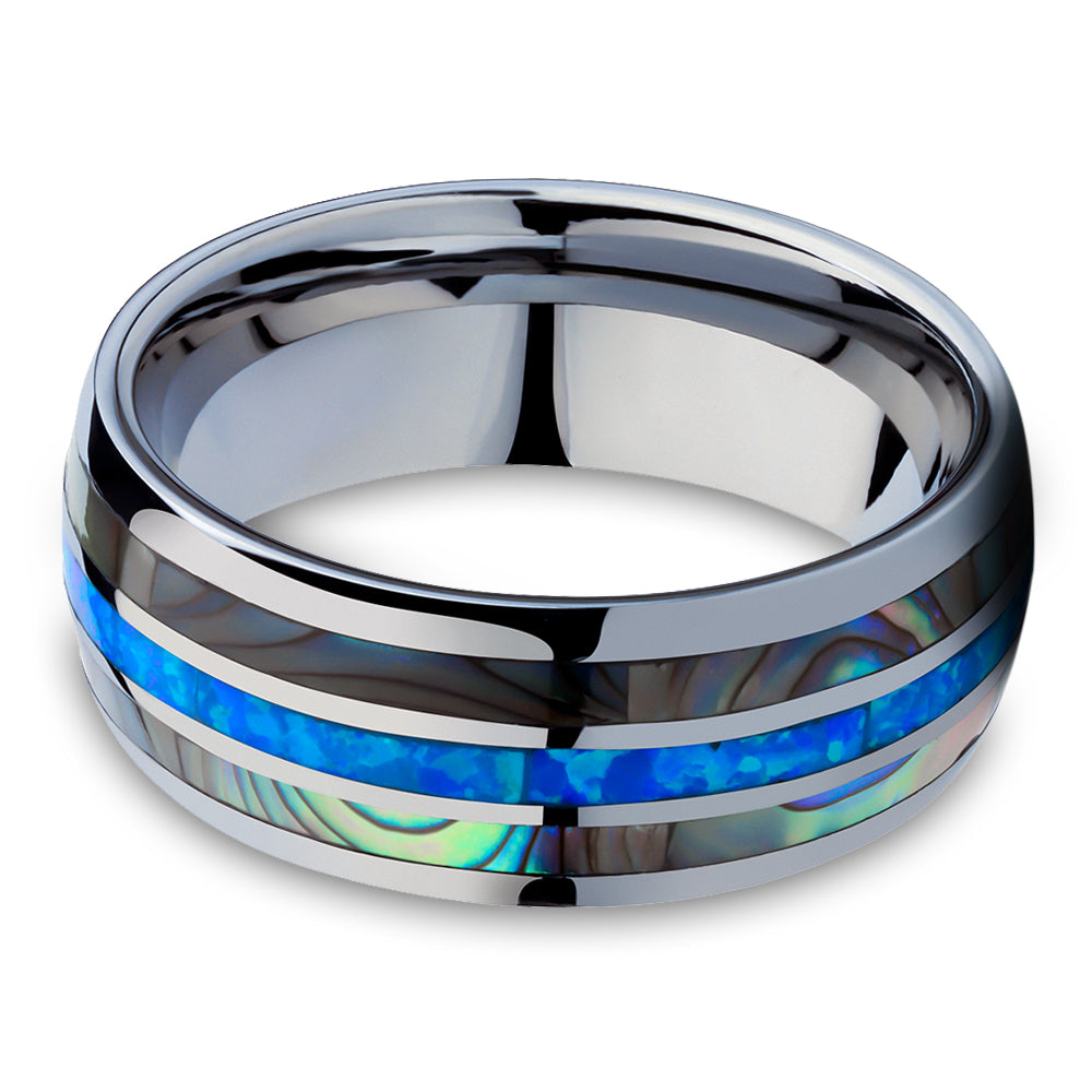 Abalone Tungsten Ring Silver Wedding Ring Tungsten Carbide Ring Engagement 8mm