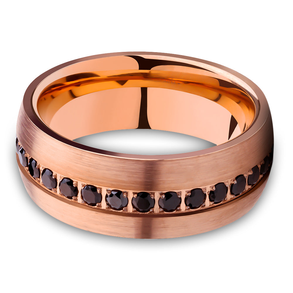 Black CZ Wedding Ring Rose Gold Tungsten Ring 8mm Wedding Ring Anniversary