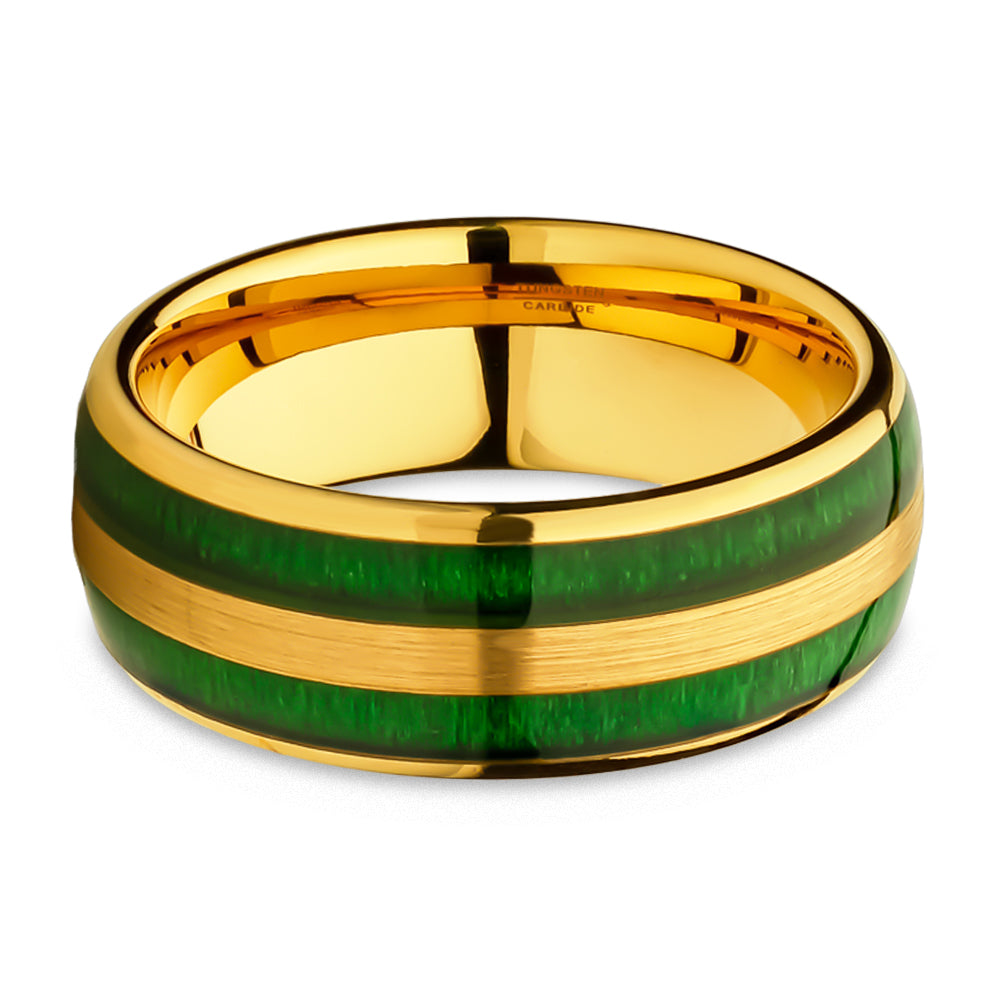 Jade Wedding Ring,Yellow Gold Tungsten Ring,Engagement Ring,8mm Wedding Ring,Tungsten Carbide
