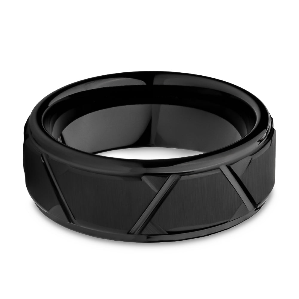 Man's Wedding Ring,Black Tungsten Ring,8mm Wedding Ring,Engagement Ring,Unique Tungsten Ring,Diamond Cut