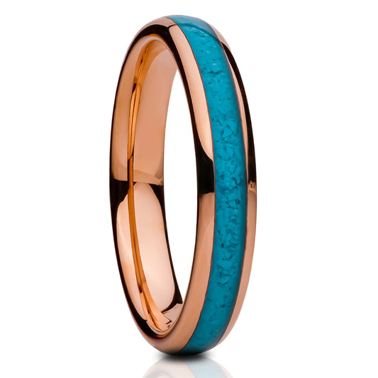 4mm Turquoise Tungsten Ring Rose Gold Tungsten Ring Engagement Ring 4mm
