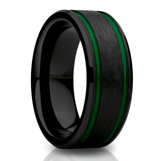 Green Wedding Ring,8mm Black Tungsten Ring,Engagement Ring,Anniversary Ring,Tungsten Carbide
