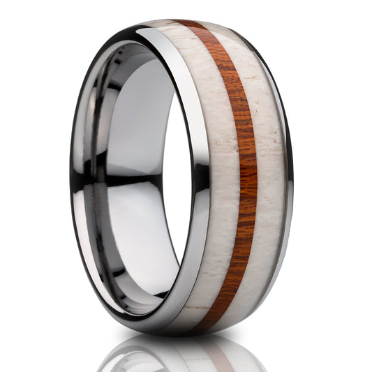 8mm Wedding Ring Deer Antler Wedding Ring Koa Wood Wedding Band Silver