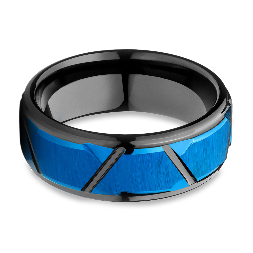 Black Tungsten Wedding Ring Diamond Blue Tungsten Ring 8mm Ring