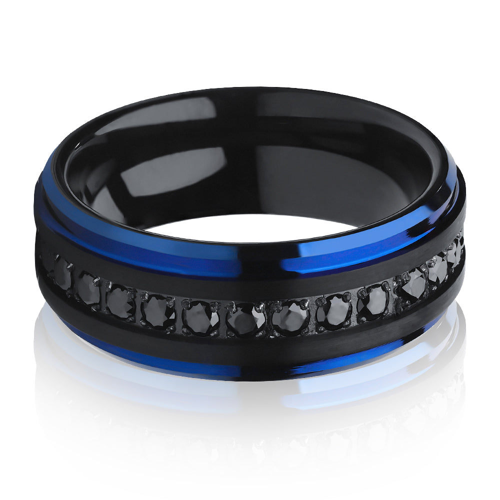 Black Tungsten Ring Black CZ Wedding Ring Blue Tungsten Ring Engagement Ring Man's