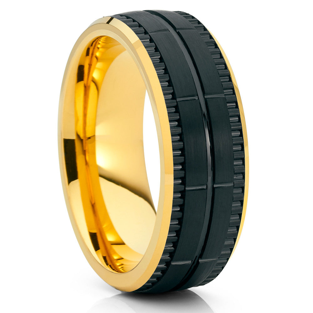 Yellow Gold Tungsten Ring Black Wedding Band Yellow Gold Tungsten Band