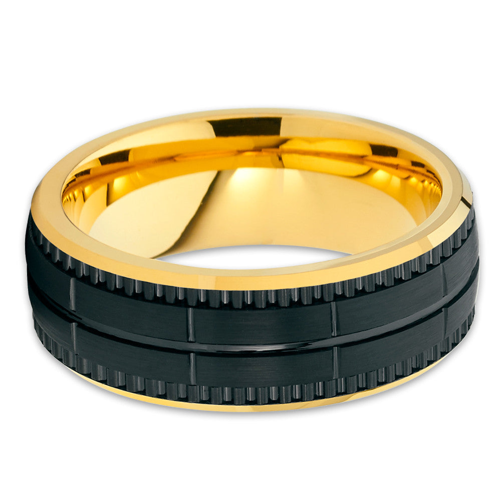 Yellow Gold Tungsten Ring Black Wedding Band Yellow Gold Tungsten Band