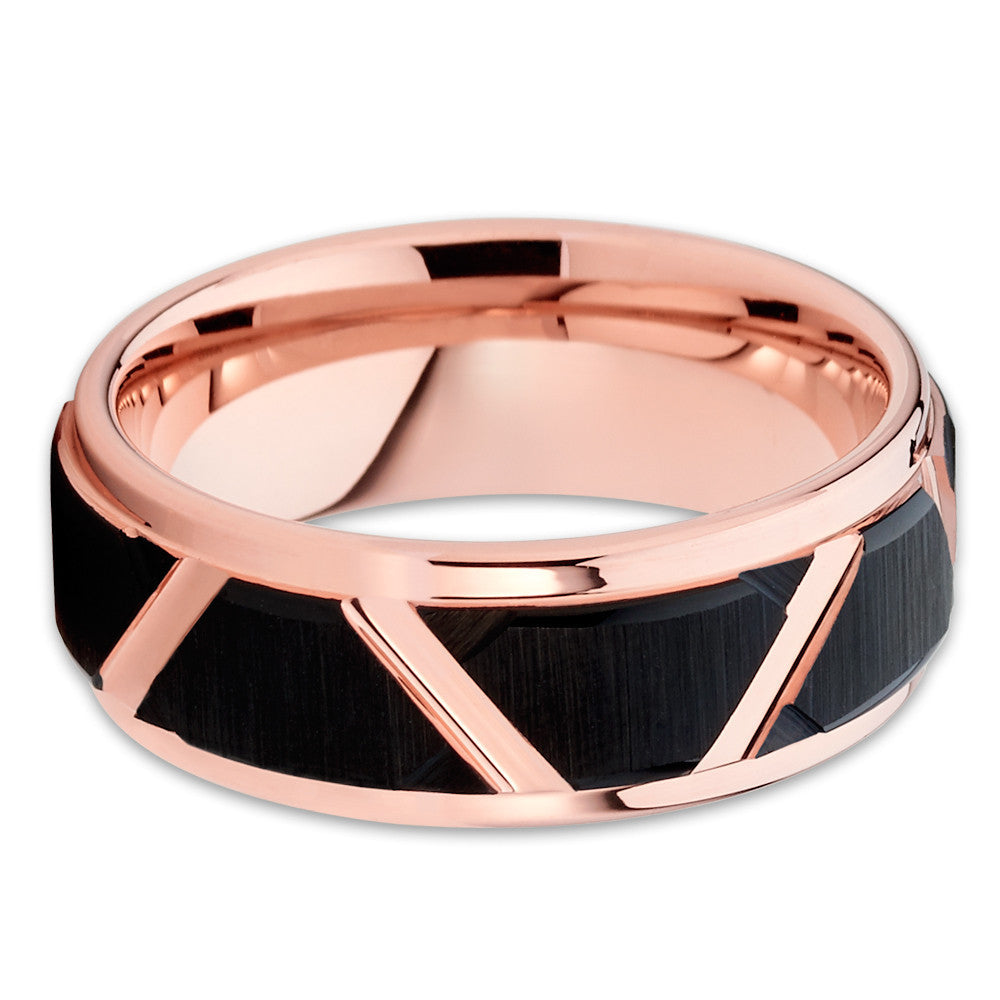 Rose Gold Tungsten Wedding Ring Black Tungsten Ring 8mm Wedding Ring
