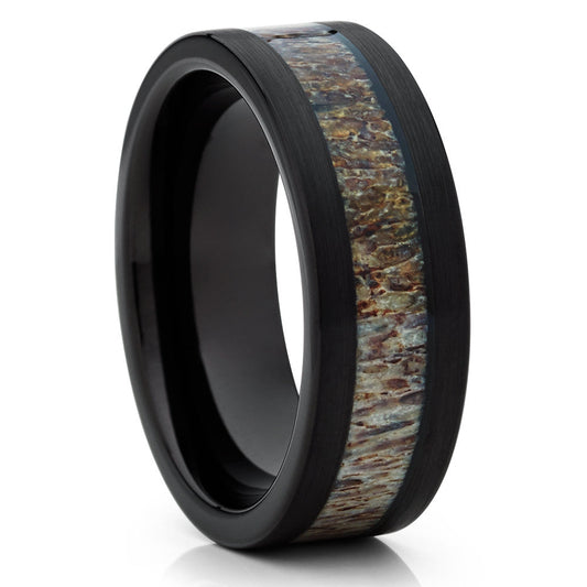 Deer Antler Wedding Ring Black Wedding Ring 8mm Ring