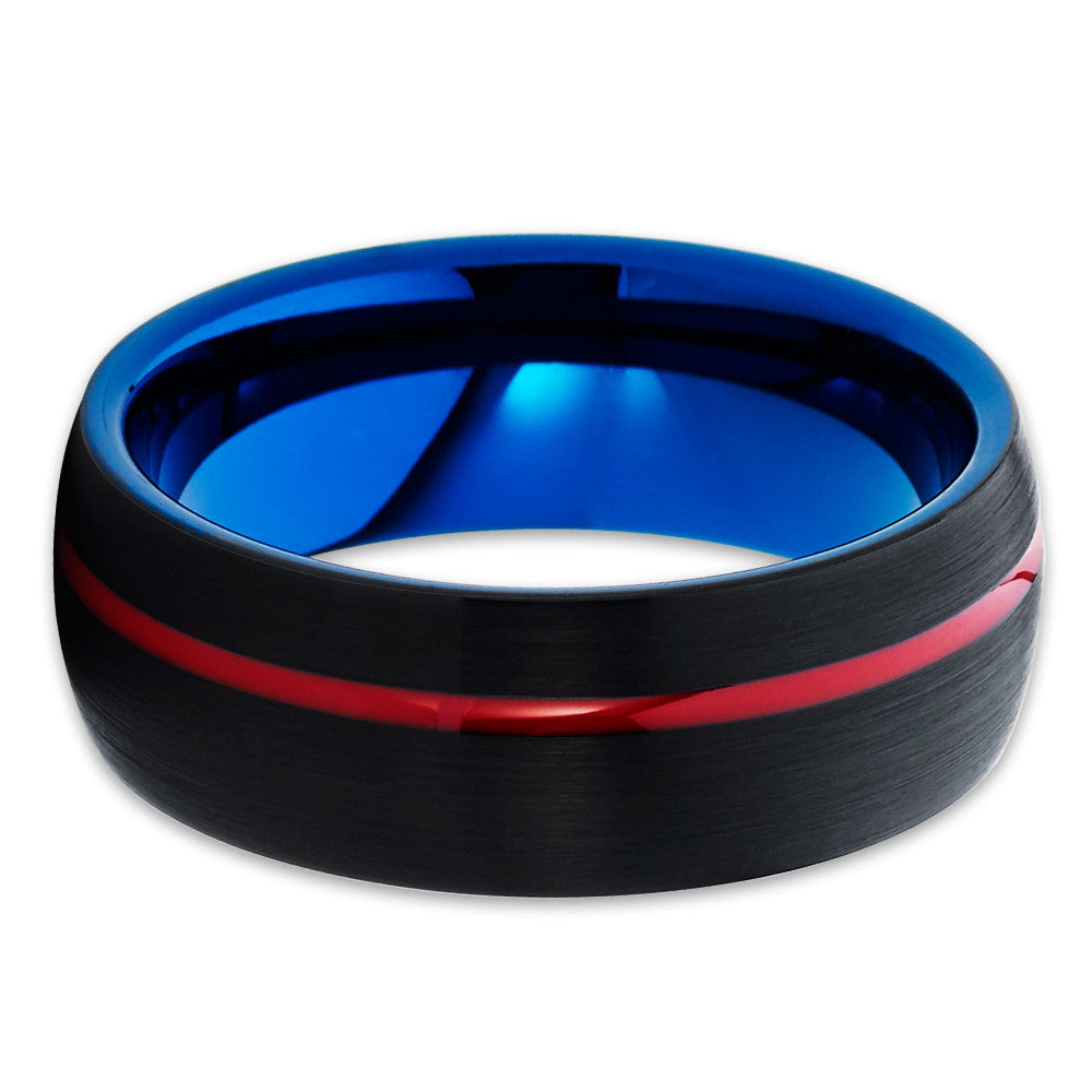 Red Wedding Ring Black Tungsten Ring Blue Tungsten Ring
