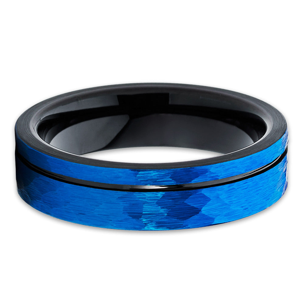 Black Tungsten Ring Blue Tungsten Ring 6mm Wedding Ring Engagement Ring Hammered