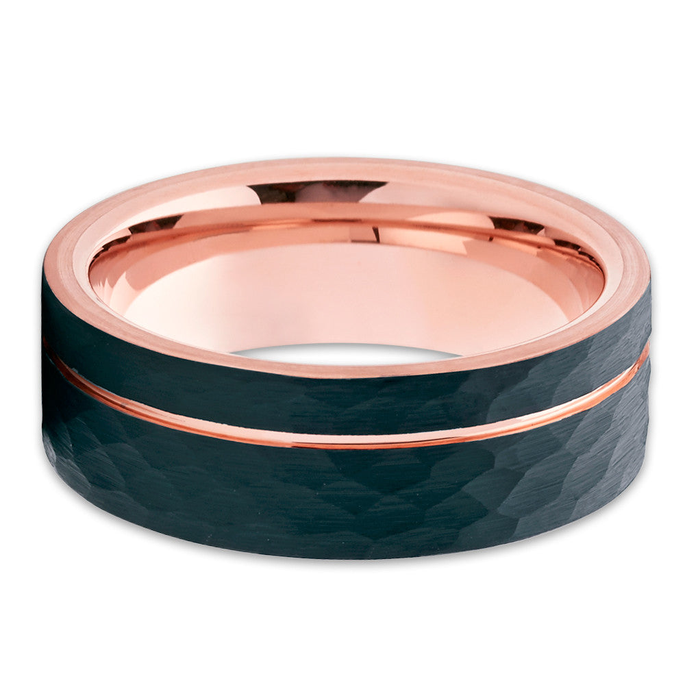Black Tungsten Wedding Ring Rose Gold Tungsten Ring 8mm Wedding Ring Hammered
