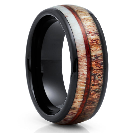 Deer Antler Wedding Ring Black Tungsten Ring Anniversary Ring