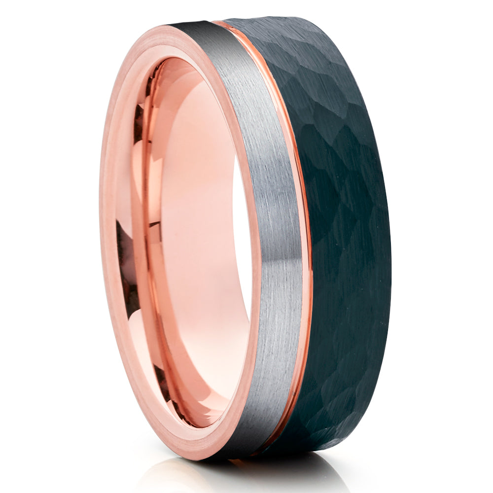 Rose Gold Tungsten Wedding Ring Black Tungsten Ring 8mm Wedding Ring